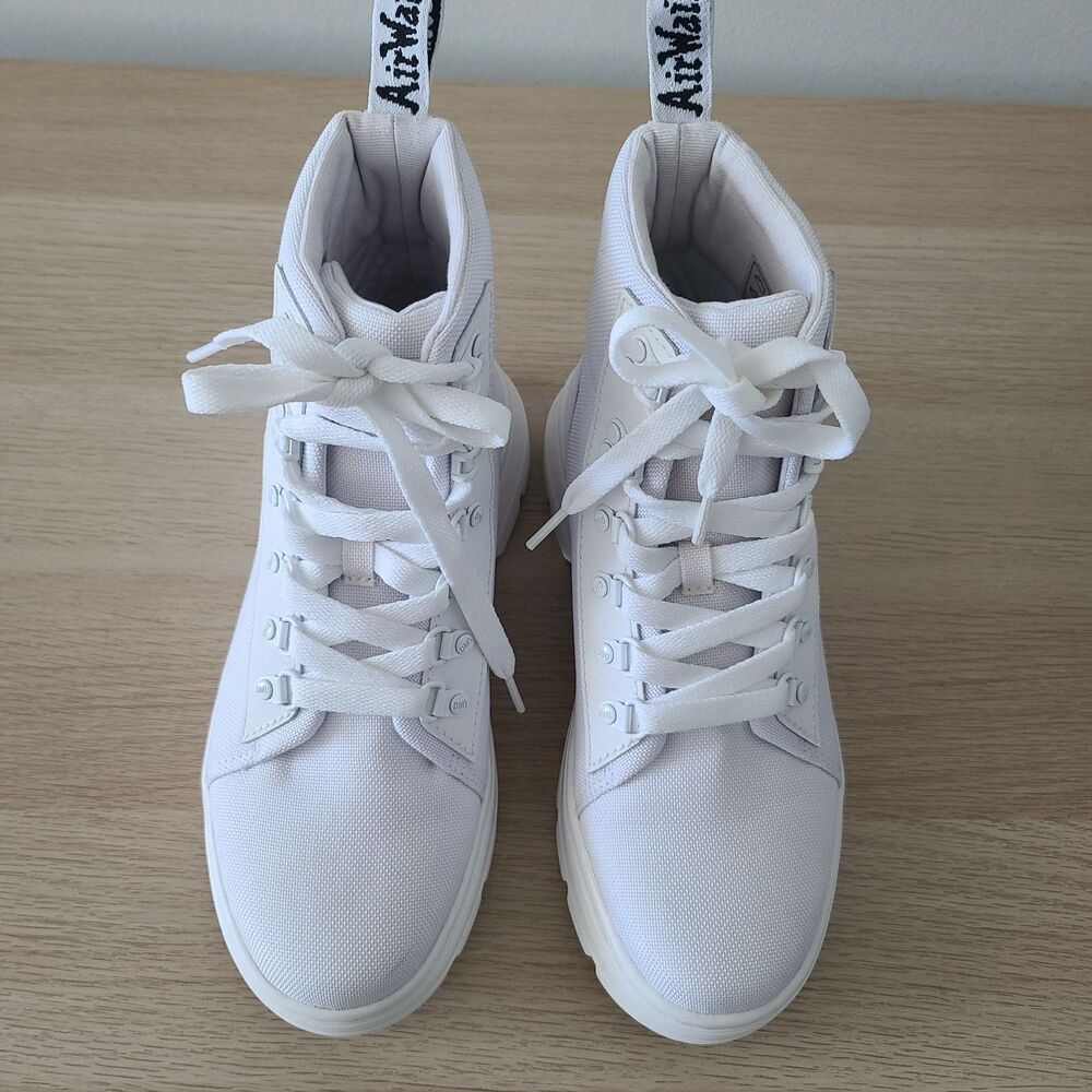 Dr. Martens Combs Tech White Lace Up Boots Mens 8 Canvas & Leather Combat Boots